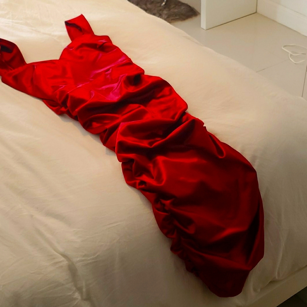 Red dress. Silk dress